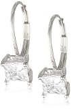 Plated Sterling Silver Princess-Cut Cubic Zirconia Lever Back Earrings (1 cttw)