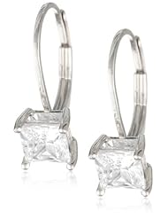 Plated Sterling Silver Princess-Cut Cubic Zirconia Earrings (1 cttw)
