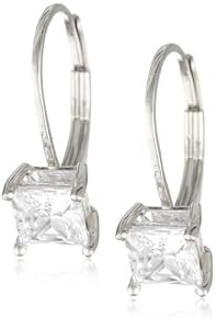 Platinum-Plated Sterling Silver Princess-Cut Cubic Zirconia Earrings (1 cttw)