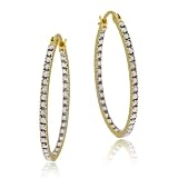 18k Gold Plated Sterling Silver Diamond-Accent Oval Hoop Earrings