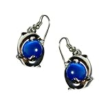 Dual Dolphins on Blue Sphere Dangle Fashion Earrings