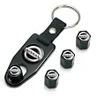 Nissan Silver Logo Wrench Keychain & Black Tire Valve Caps Set