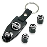 Nissan Silver Logo Wrench Keychain & Black Tire Valve Caps Set