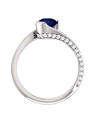 10K White Gold 6.00mm Round Cut Sapphire and Diamond Ring -- LIFETIME WARRANTY