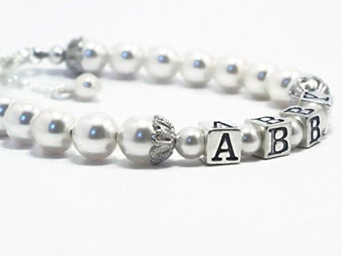 Personalized Baby Name Pearl Bracelet Sterling Silver Baptism Christening Bracelet