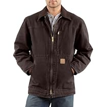 Hot Sale Carhartt Men's Sherpa Lined Sandstone Duck Ridge Jacket C61,   Dark Brown,   Medium Regular