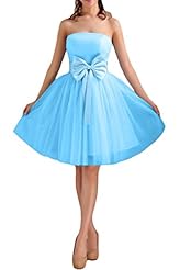 Girls Strapless Satin/Tulle Cocktail Short   Lace-Up Homecoming Dress/Bridesmaid Dress/Party Dress  With a Bow(s) and Ruffles