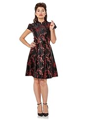 Brocade/Polyester Flared-Skirt Pleated  Dress