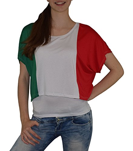 S&LU super angesagtes 2-teiliges Fan – Flag – Top Deutschland Italien Frankreich England Spanien USA Größe 34-40 (XS-L) (one size, Italien-weiß)