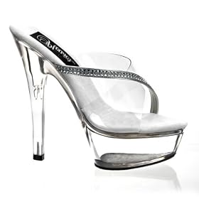 Buy 6 Inch Cute Pink Shoes Bridal Shoes Evening Wear Platform Slide Rhinestones Clear CLEARANCE by Unknown