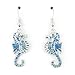 Silver Tone Cute Enamel Seahorse Sea Horse Necklace and Earrings (Blue Earrings)