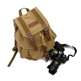 Koolertron Canvas DSLR SLR Camera Shoulder Bag Backpack Rucksack Bag With Waterproof Rain Cover For Sony Canon Nikon Olympus