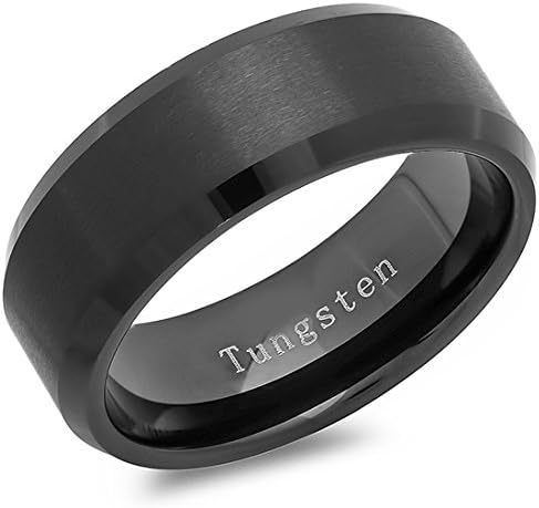 Freeman Jewels Black Tungsten Rings for Men 8mm Wedding Band Brushed Matte Finish Center(7)