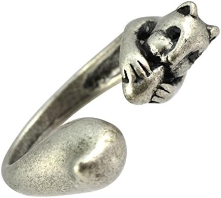AppleLatte Squirrel Wrap Ring, Antique Silver Plated Adjustable
