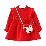 Candykids 女の子 フォーマル ドレス ワンピース 子供服 ガールズ ワンピース チュニック リボン あったか 子供 キッズ 長袖 女の子 ガールズ ワンピース (70cm, レッド)