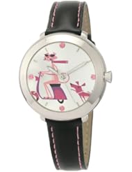 Pink Panther Womens PP01 40th Anniversary by Shag Black Genuine Leather Strap Watch