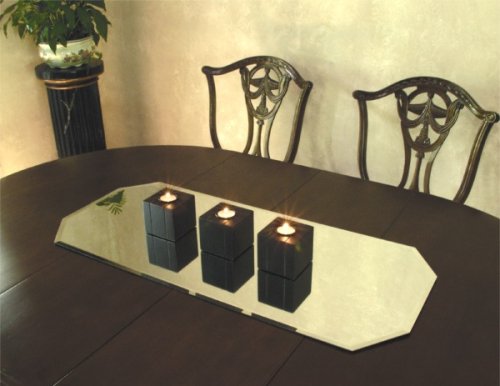 Decorative Mirrored Glass One Piece Table Runner with Beveled Edges by Mirror Place