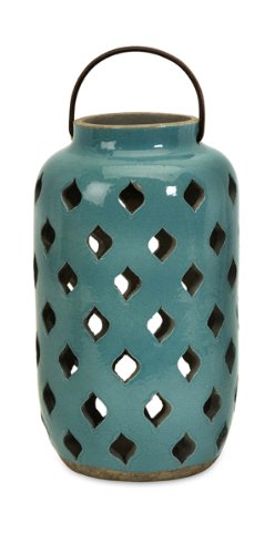12 Rustic Teal Cut Candle Lantern