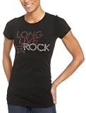 Realitee Women's Short Sleeve Long Live Rock Crew Tee,Black,Small