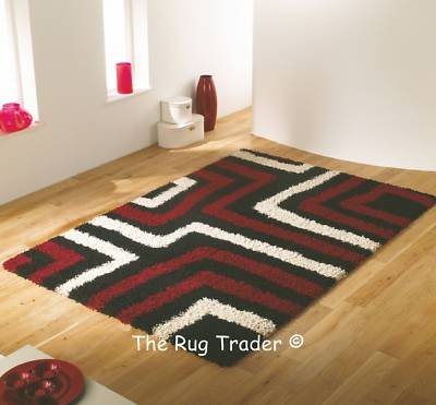 Modern Shaggy Nordic Tides (Black/Red) 120cm x 160cm