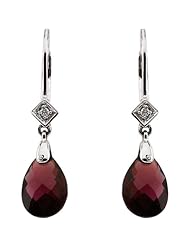 14K White Gold Briolette Brazilian Garnet and Diamond Earrings -- LIFETIME WARRANTY