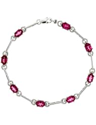 10k White Gold Dash Bar Tennis Bracelet w/ 0.05 Carat Brilliant Cut Diamonds & 4.0 Carats Oval Cut Pink Topaz Stones, 3/16 in. (5mm) wide