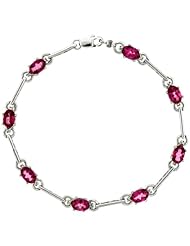 10k White Gold Dash Bar Tennis Bracelet w/ 0.05 Carat Brilliant Cut Diamonds & 4.0 Carats Oval Cut Pink Topaz Stones, 3/16 in. (5mm) wide