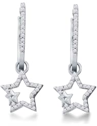 10K Yellow and White Two Tone Gold Channel Set Round Diamond Stars Dangle Earrings - (1/4 cttw)