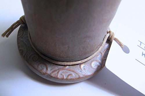 Handmade Ceramic Toothpick Holder Slab Built Glazed Earthy Brown with Custom Swirl Pattern Stamped into Base Disc