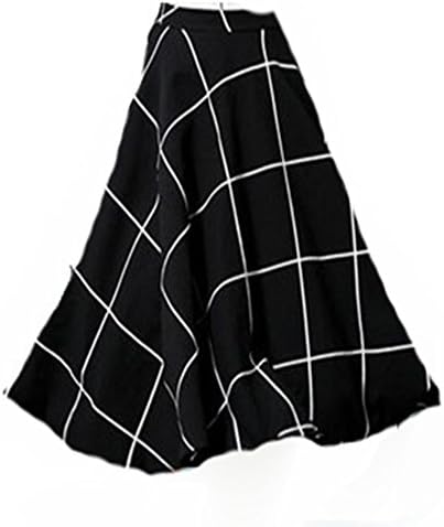 Women's Fashionable Joker Plaid Skirts Expansion Skirted Long Skirt (S, Black)