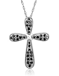 14k White Gold Cross Black Diamond Pendant Necklace - 0.25 carat