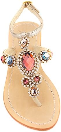 Rainbow Gemstone 'Corinth' Leather Sandals (39, Dark Multi / Gold)