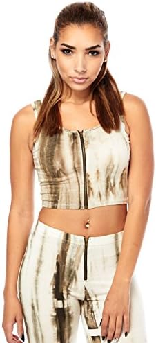 Womens Ladies Cute Beauty TieDye Zipper Front Cut Crop Tops h10860t (S, olive)
