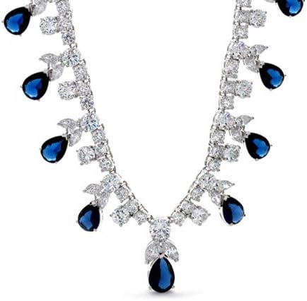 Bling Jewelry Simulated Sapphire CZ Teardrop Vintage Style Necklace Rhodium Plated