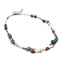 Glass Beads and Wire Blue Multi-Strand Necklace "All Aboard Multi-Strand Necklace [Blue/Brown]"