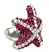 Large Hot Pink and Ice Crystal Covered Starfish Fashion Ring on Unique Stretch Band Silver Tone Large Hot Pink and Ice Crystal Covered Starfish Fashion Ring on Unique Stretch Band Silver Tone