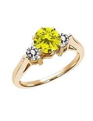 0.68 Ct Round Canary and White Diamond 18K Yellow Gold 3-Stone Ring