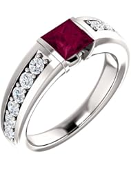 10K White Gold 5.00x5.00mm Princess Cut Rhodolite Garnet and Diamond Ring -- LIFETIME WARRANTY