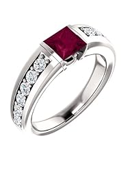 14K White Gold 5.00x5.00mm Princess Cut Rhodolite Garnet and Diamond Ring -- LIFETIME WARRANTY