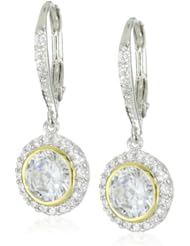 CZ by Kenneth Jay Lane "Radiant Rounds" Rodium-Plated Two-Tone Dangling Round Cubic Zirconia Drop Earrings