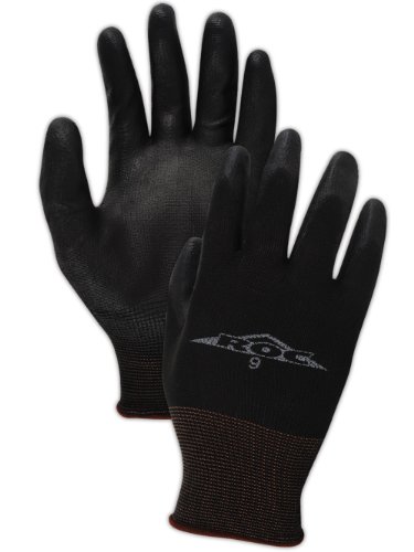 Magid BP1699 ROC Standard-Grade Polyurethane Coated Polyester Knit Gloves, Knit Wrist, 9.5" Length, Size 9, Black (Pack of 12 Pairs)