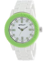 Sprout Womens ST/6505MPGN Green Swarovski Crystal Accented White Corn Resin Bracelet Watch
