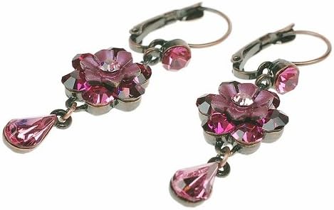 Flower Pear Drop Swarovski Crystal Elements Drop Earrings. 2 Stunning Colour Combinations, Amethyst Purple & Sapphire Blue. Beautiful Gift Idea for Christmas, Limited Edition, Designer Styling. Great Price! On Sale in our Christmas Shop.