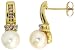 10k Yellow Gold 11/16 (16mm) tall Earrings, w/ 0.25 Carat Round Brilliant / Baguette Diamonds & 7mm Pearls