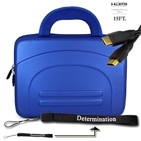 Samsung N120 Netbook Deluxe Eva Blue Cube Netbook Carrying Case + 15 FT. HDMI CABLE v1.3b 1080P + Determination Hand Strap