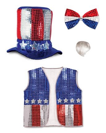 Adult Uncle Sam Costume Set With Hat Vest Bow Tie Beard