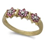 Image of 9ct Two Colour Gold 1pt Diamond And Pink Sapphire Flower Ring Size - O