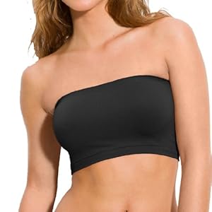 Basic Stretch Layering Seamless Tube Bra Cropped Top Casual Bandeau Juniors (One Size fits All, Black)