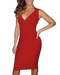 Petite Sexy V-neck Polyester Sleeveless Cocktail Knee Length Bodycon Dress/Club Dress/Evening Dress/Party Dress 