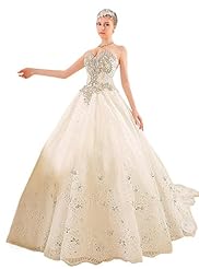 Strapless  Lace-Up  Satin Natural   Waistline  Ball Gown Wedding Dress  With Rhinestones